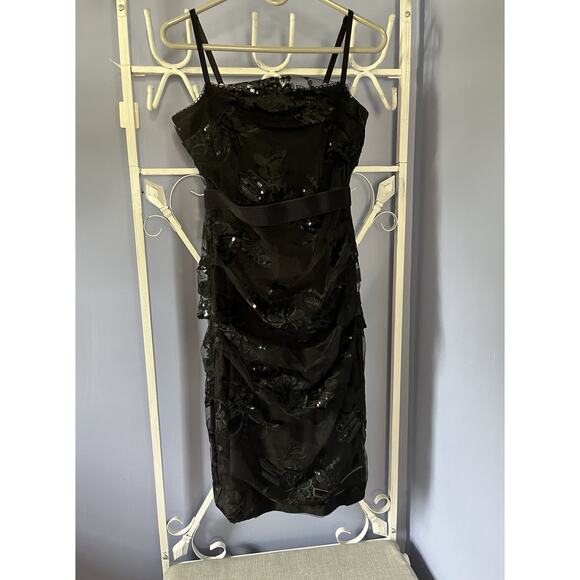 Eva Mendes Black Tule Dress Sparkling Embroided Size 2 Party Night Out Wedding - Picture 1 of 6